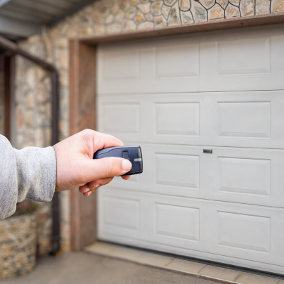 Hoover security key fob pointing to a garage door